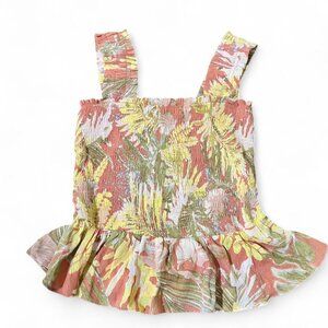 Pink and green floral ruffle tank top #floral Lauren Conrad size XS 2-4  OP3